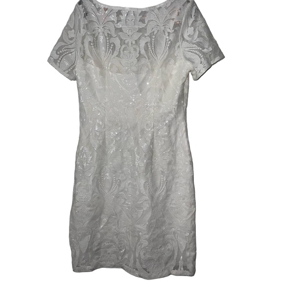 SUE WONG White Embroidered Lace Sequin Embellished Formal Wedding Dress size 12 - Picture 6 of 11